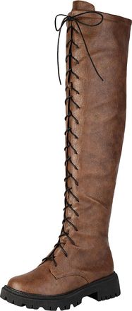 Generic Womens Thigh high Boots, Ladies Over The Knee Riding Boots, Lace up and Zip Combat Knitted Shaft, Durable Zipper Comfortable Sexy Over The Knee Boot P