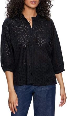 Sanctuary Petal Drop Eyelet Embroidered Button-Up Top in Black at Nordstrom Rack, Size X-Small