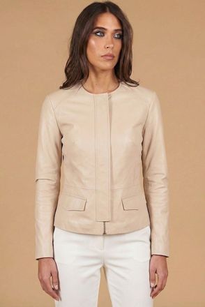 D'Arienzo Giacchino in pelle crema effetto liscio con pattina DArienzo, Seleziona Taglia M, Colore Crema