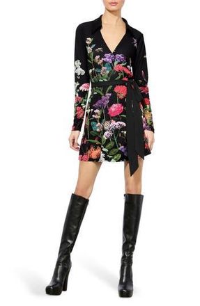 Alice & Olivia Millicent Print Long Sleeve Matte Jersey Wrap Minidress in Secret Garden at Nordstrom Rack, Size 2