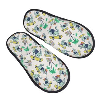 Generic Slippers For Women Skateboard Cartoon Crocodile Slippers Winter Lining MenS Warm Slip On Slipper, For Hotel, Home, Travel, L