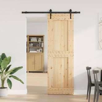 Berkfield Home Sliding Door with Hardware Set 70x210 cm Solid Wood Pine in Light Brown