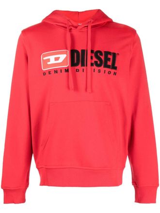 Diesel logo-patch cotton-blend hoodie - men - Cotton/Elastane - L - Red