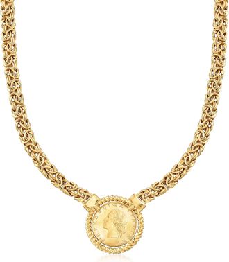 Ross-Simons Italian 18kt Gold Over Sterling Replica Lira Coin Byzantine Necklace