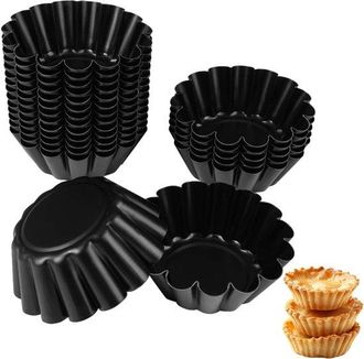 OEM Juego De 20 Moldes Peque&ntilde;os Para Pasteles De 6,5 Cm, Fabricados En Acero Al Carbono Negro Con Revestimiento Antiadherente, Moldes Para Muffins