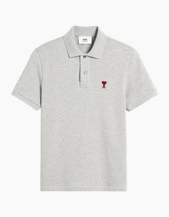 Ami Mens Ami Paris Ami De Coeur Polo Shirt in Grey - Size: 42