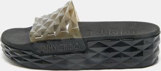 Jimmy Choo London Grey Rubber Diamond Flat Sandals