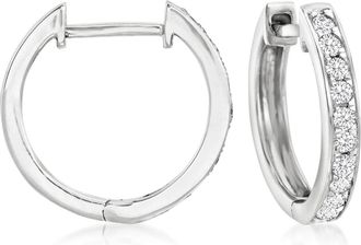 Ross-Simons Diamond Huggie Hoop Earrings in 14kt White Gold