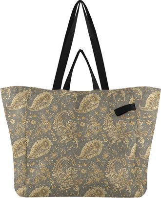 Generic Floral Flowers Leaves Gray pattern Reusable Canvas Tote Bag, Heavy Duty Grocery Shopping Bag with Double Handles Hard Bottom Large Capacity Work Groce