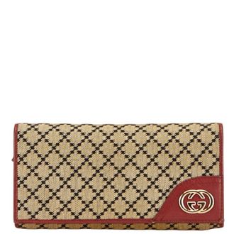 Gucci Beige Red Color Canvas Leather Long Wallet (Bi-Fold) (Pre-Owned)