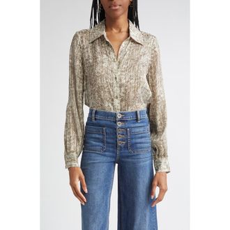 Ramy Brook Pauline Abstract Snakeskin Print Silk Blend Button-Up Shirt in Olive Baja Dot at Nordstrom Rack, Size X-Small