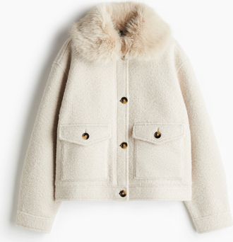 H&M Twilljacke mit flauschigem Kragen - Beige