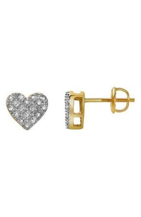 LuvMyJewelry Yearn 10K Gold Pav&eacute; Diamond Heart Stud Earrings in 10K Yellow Gold at Nordstrom Rack