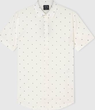 A|X Armani Exchange Mens F0198 Short Sleeve Shirt in Ivory Cotton - Size X-Large