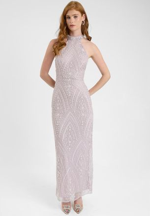 Beauut Embellished Sequin Beaded Maxi Dress With Halter Neck in Lilac at Nordstrom, Size 12