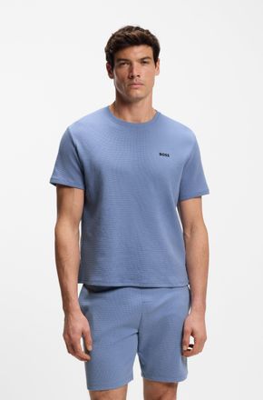 HUGO BOSS Pyjamaoberteil BOSS Waffle T-Shirt, Herren, Gr. XXL, light, pastel blau 459, Obermaterial: 60% Baumwolle, 40% Polyester, regular fit, Rundhals, Shirts