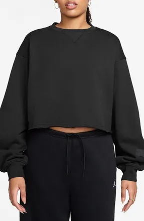 Nike Jordan Oversize Fleece Crop Sweatshirt in Black/Dark Smoke Grey at Nordstrom, Size Xx-Large