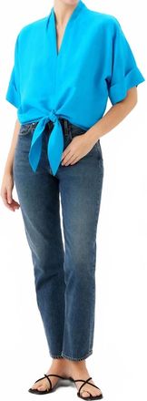 Fifteen Twenty Womens Janice Cuffed Sleeve Tie-Front Top In Turquoise