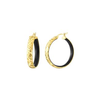 Gold & Honey Womens Enamel Hammered Hoop Earrings In Black