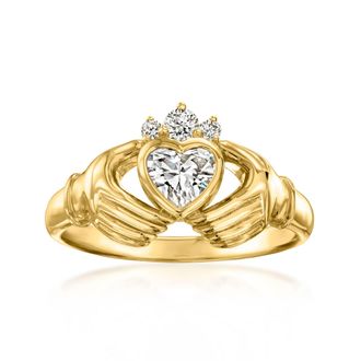 Ross-Simons Lab-Grown Diamond Claddagh Ring in 18kt Gold Over Sterling