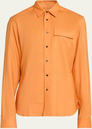 Kiton Mens Cashmere Pocket Snap-Placket Shirt