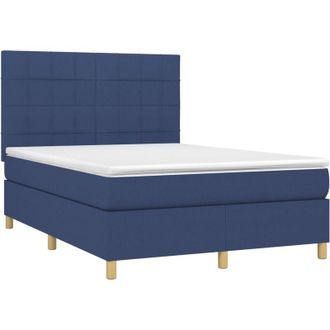 vidaXL Cama Box Spring Colch&oacute;n Y Luces Led Tela Azul 140x200 Cm Vidaxl