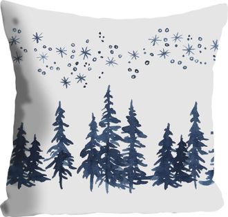 Queence Dekokissen »Kathi« Kissenhülle,Tannenbäume,Weisser Hintergrund,Wasserfarben,Blau