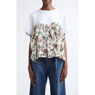 sacai Floral Print Mixed Media T-Shirt in Ivory at Nordstrom, Size 3