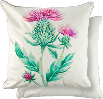 Emma Barclay Watercolour Animals Velvet Cushion Cover with Thistle Print - Emma Barclay | TJ Hughes