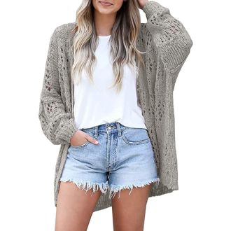 Generic Summer Jacket Women, Summer Cardigans for Women UK Ladies Oversized Long Sleeve Crochet Sweater Fashion Casual Comfy Open Front Coat Loose Lightweight