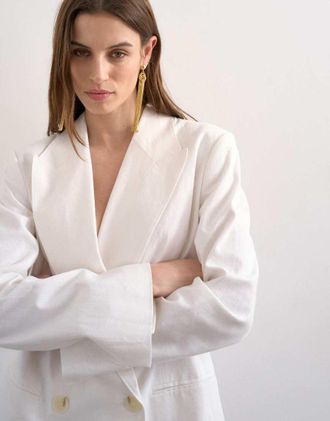 Topshop Blazer in lino &eacute;cru-Bianco