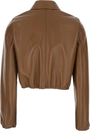 Gucci Womens Jacket Cropped Leather Brown Lamb Coat