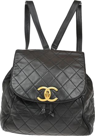 Chanel Vintage Cc Flap Backpack Leather Brown Leather Backpack Bag (Pre-Owned)