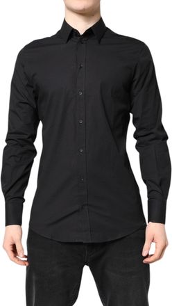 Dolce & Gabbana Mens Black Gold Cotton Dress Formal Shirt Elastane