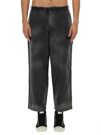 Ymc You Must Create Washed Black Cotton-Blend Cropped Wide-Leg Pants