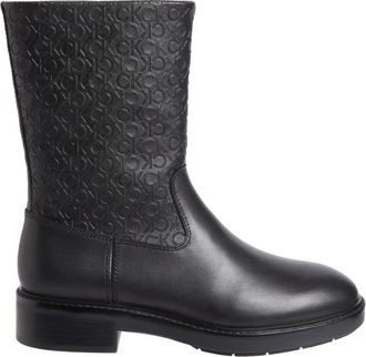 Calvin Klein Zwarte Enkellaarsjes Mono Mix Stijl - Dames - Enkellaarsjes - Zwart - 39 EU - Leer - Schoenen