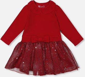 Deux par Deux Bi-Material Dress with Glittering Skirt in Red at Nordstrom, Size 12M