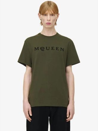 Alexander McQueen Alexander Mcqueen Mens Flocked Logo T-Shirt in Green Cotton - Size Small
