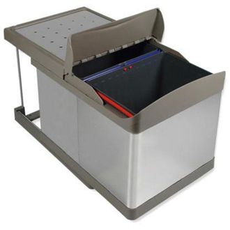 Emuca Contenedor De Reciclaje Para Fijaci&oacute;n Inferior Y Extracci&oacute;n Autom&aacute;tica En Mueble De Cocina 2x16litros, Pl&aacute;stico Y Acero Inoxidable - Emuca