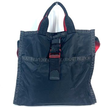 Christian Louboutin Black Red Color Nylon Shoulder Bag Tote Bag (Pre-Owned)