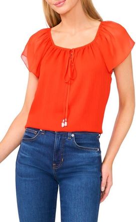 CeCe by Cynthia Steffe Scoop Neck Flutter Sleeve Top in Fiery Red at Nordstrom, Size X-Large