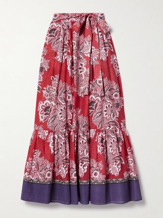 Etro Gonna Midi In Voile Di Misto Cotone E Seta Stampato Con Cintura - Rosa