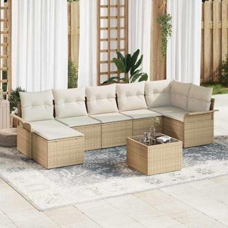 vidaXL Vidaxl - Conjunto De Sof&aacute; De Jard&iacute;n Con Coj&iacute;n 8 Pcs Beige Polirat&aacute;n