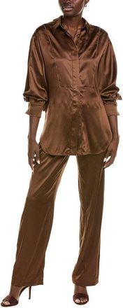 Brunello Cucinelli Chocolate Satin Wide-Leg Trousers, Size X-Small