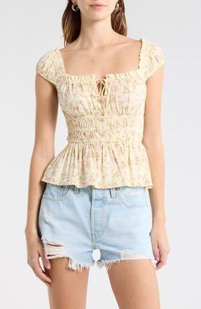 Abound Pretty Peplum Top in Yellow- Pink Jessa Floral at Nordstrom Rack, Size X-Large