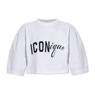 Dsquared2 Short Logo Top - Dames - T-shirts - Wit - S - Katoen - Tops