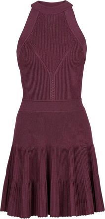 Balmain Mouwmloze uitlopende jurk van opengebreid materiaal - Dames - Kleedjes - Paars - 2XS - Polyester - Kleedjes
