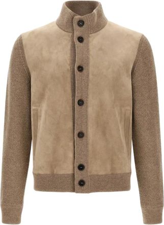 Ermenegildo Zegna Cardigan con pannelli in camoscio - - Knitwear - Uomo - Beige - L