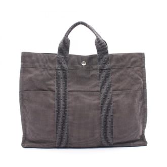 Herm&egrave;s Gray Nylon Canvas Handbag Tote Bag (Pre-Owned)