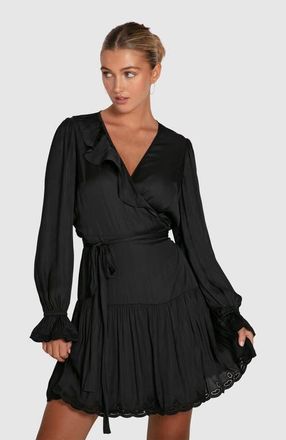 Belle & Bloom Wild Flower Embroidered Wrap Dress in Black at Nordstrom, Size X-Small Au